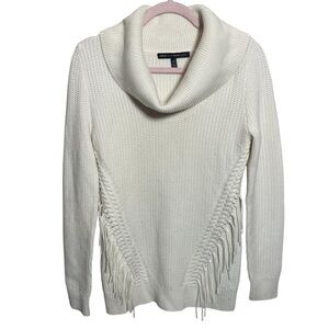 White House Black Market Fringe Cowl Neck Sweater BOHO Size XS